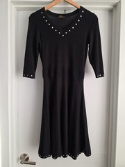 Just Taylor Black V-Neck Sweater Knit Dress Fit & Flare Studded Size Small