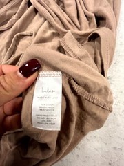 Lulus Ruched Maxi Dress Womens Medium Tan Rayon Stretch Nude Bodycon Sleeveless