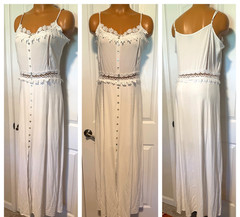 RUE21 WHITE RAYON BUTTON DOWN W/ INSET LACE & TRIM LINED MAXI SUN DRESS SZ XL