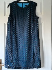 Next Navy Eyelet Broderie Anglaise Shift Dress with Blue Lining – size 14
