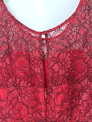 Betsey Johnson Red Lace Dress Size 10 Party Fit & Flare 3/4 Sleeve, nylon/poly