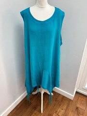 LaBass Linen Dress XL Chest 56&Prime; Midi Shift Blue Lagenlook Tie Sides BNWT