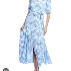 Taylor size 4 Small Blue Gingham Button Front Dress with Bow Silky NWOT