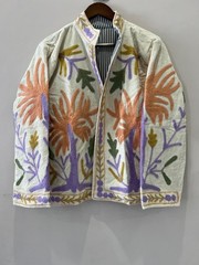 Handmade Hand-Embroidered Leopard Floral Velvet Jacket, Velvet Embroidered