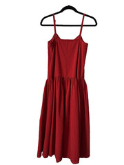 Nordstrom Red Waffle Textured A-Line Midi Dress XS Adjustable Straps Side Zip