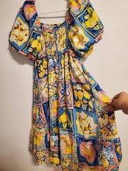 Women’s Multicolor Floral Smocked Square Neck Puff Sleeve A-Line Dress L