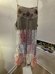 Young Threads Gravel Patchwork Strappy Floral Embroidered Mini Dress NWT Women L
