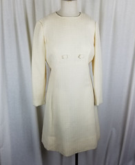 Vintage Mid Century Mod Embossed Squares Woven Sheath Dress Womens 12 Cream MCM