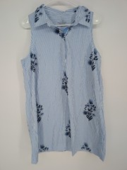 Vineyard Vines Performance Seersucker Dress L Blue White Stripe Floral Nautical
