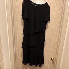 Danny & Nicole Women&rsquo;s Black Solid Shift Layered Chiffon Beaded Dress 14