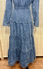 Womens SM Denim Tiered Button-Down Prairie Country Dress Blue Rodeo Queen