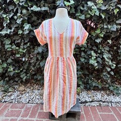 EUC Lou & Grey Midi Dress 100% Linen Cap Sleeves Lagenlook Oversized Fit