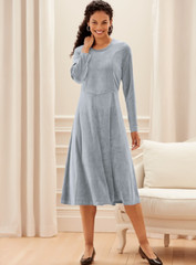 VICKI WAYNE Sz 2X Silver Plush Velour A-Line Dress Princess Seaming 50&Prime;Bust NWT