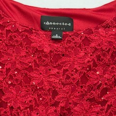 Connected Apparel Sheath Dress Womens 6 Red Lace Sequin Draped Cocktail Party