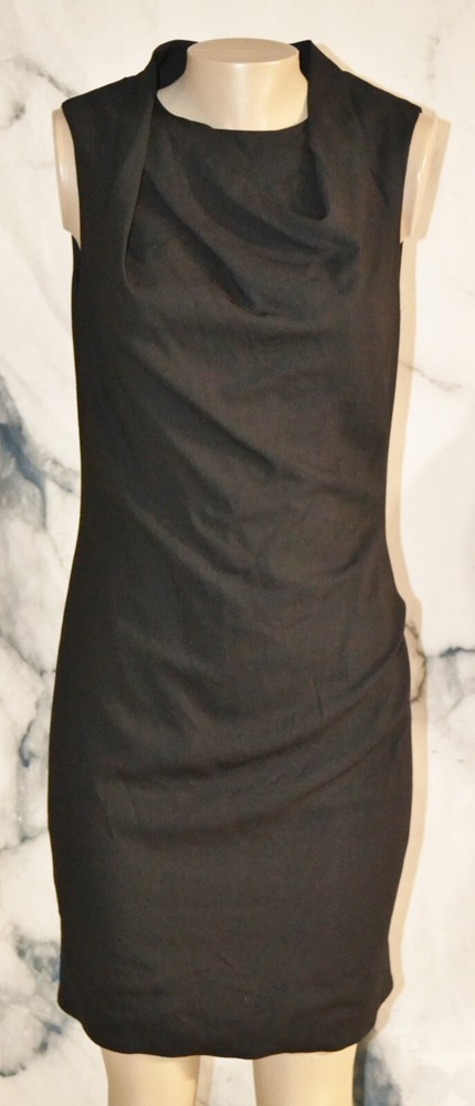 HALSTON HERITAGE NEW NWT Black Draped Sleeveless Dress 8 Lightweight Wool Blend