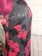NORM THOMPSON silk DRESS Sz 10p Red Black Floral burnout Lined Whimsygoth fairy
