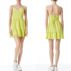 NEW Alice + Olivia LEMON Sorbet FAE Eyelet EMBROIDERED Ruffle MINI DRESS US 8