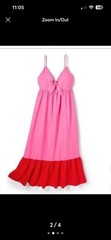 Pink Red Colorblock V-Neck Spaghetti Strap Sleeveless Tie Front Maxi Dress 1X