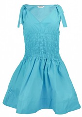 Amanda Uprichard V-Neck Smocked Mini Dress in Turquoise