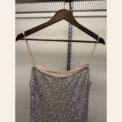 Zara ZW Collection Silver Sequin Slip Maxi Dress Nude Trim Size M