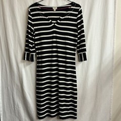 Hatley Women&rsquo;s Black and White Striped V-Neck 3/4 Sleeve Knit Dress