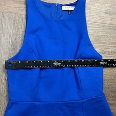 Halston Heritage Sleeveless Asymmetrical Peplum Cutout Dress 6 Royal Blue Classy