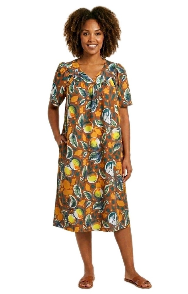 Anthony Richards VTG Peaches & Fallen Leaves Mumu Patio Dress Brown NWOT Women&rsquo;s