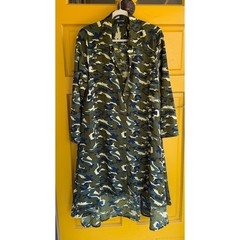 Step In Style Camo Button Down Shirt Dress Longline Tunic Green Blue Large L