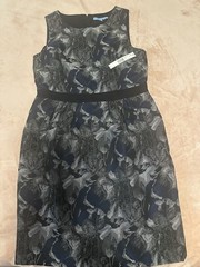 Antonio Melani Pencil Dress 12 Blue/Gray Floral Jacquard Pleated Zip Knee