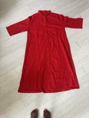 Women&rsquo;s Red Solid Collared Button-Front Shirt Dress Midi 3/4 Sleeve Size XL