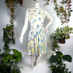 VINTAGE 60’s SleevelessA-Line Floral Midi Dress Pleated Skirt Normay Size S