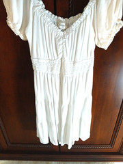 Bohme Women&rsquo;s Size M Linen Blend White Tiered Babydoll Dress