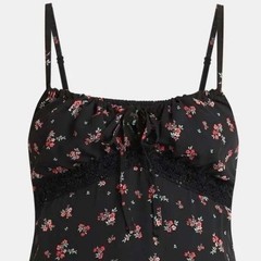 Dark Floral Babydoll Long Maxi Dress Sz XS Blk Cottagecore Empire Seam Lace NWT