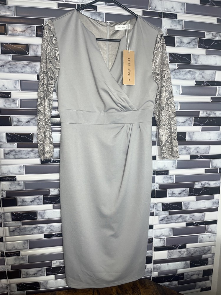 NWT Tendency Gray Lace Wedding Cocktail Dress Size Small