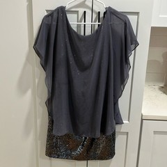 Betsy & Adam Women&rsquo;s Gray Sheer Chiffon Overlay Sequin 100% Polyester Mini Dress