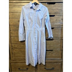 J.Crew Light Blue Button Front Midi Shirt Dress Size 6 Cotton Poplin Long Sleeve