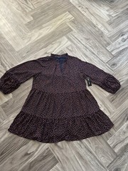 Sam & Jess Women&rsquo;s Size L Navy and Rust Ball Print Chiffon Babydoll Dress