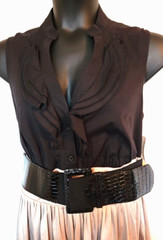 Willow Glenn NY Size 16W Brown Black Cotton Sleeveless Midi Dress Pleats Ruffles