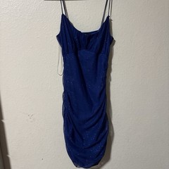 Lovely Day Blue Bodycon Mini Mesh Glitter Scoop Neck Stretch Party Dress S