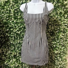 Olivaceous Dress Womens S Black White Striped Thick Strap square Neck Zip