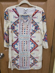 Sundance Tunic Dress Womens Small Cream Multicolor Boho Embroidered Linen Cotton