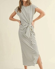 Miou Muse Women&rsquo;s Cream and Black Striped Dress Size Medium NWT