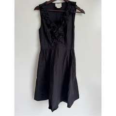 Kate Spade Poplin Ruffle V-Neck Dress Black Sleeveless Size 4 event formal lbd