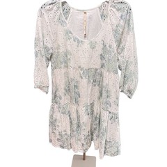 Uncle Frank x Ivy Jane Tiered Floral Ruffle Eyelet Dress Cotton Green White Sz M