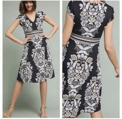 NWT Ett Twa Anthropologie 4 Soiree Embroidered Black White Cream A-line Dress