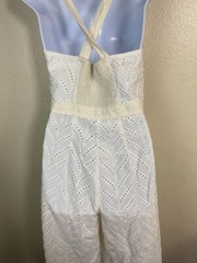 Anthropologie Alice White Eyelet Midi Crop Jumpsuit size 8 Wide leg Cottagecore
