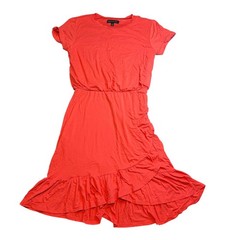 Banana Republic Coral Pink Ruffle Hem Knit Dress Short Sleeve XS