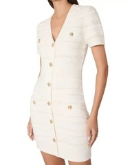 MILLY Wool Blend Kennedy Textured V-Neck Knit Mini Dress Women&rsquo;s S Ecru S/S