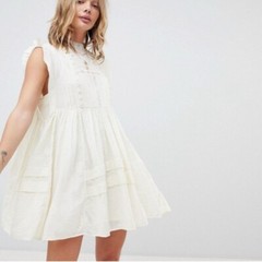 Free People Embroidered Babydoll Dress Size L Boho Coquette Romantic Cottagecore