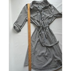 Mlle Gabrielle Black White Striped Half Zip Tie Waist Shirt Dress Sz Large NWT